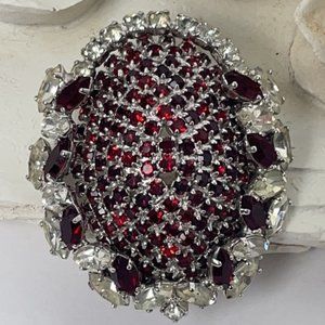 LARGE Vintage Brooch Dome/Egg Ruby &Clear Glass